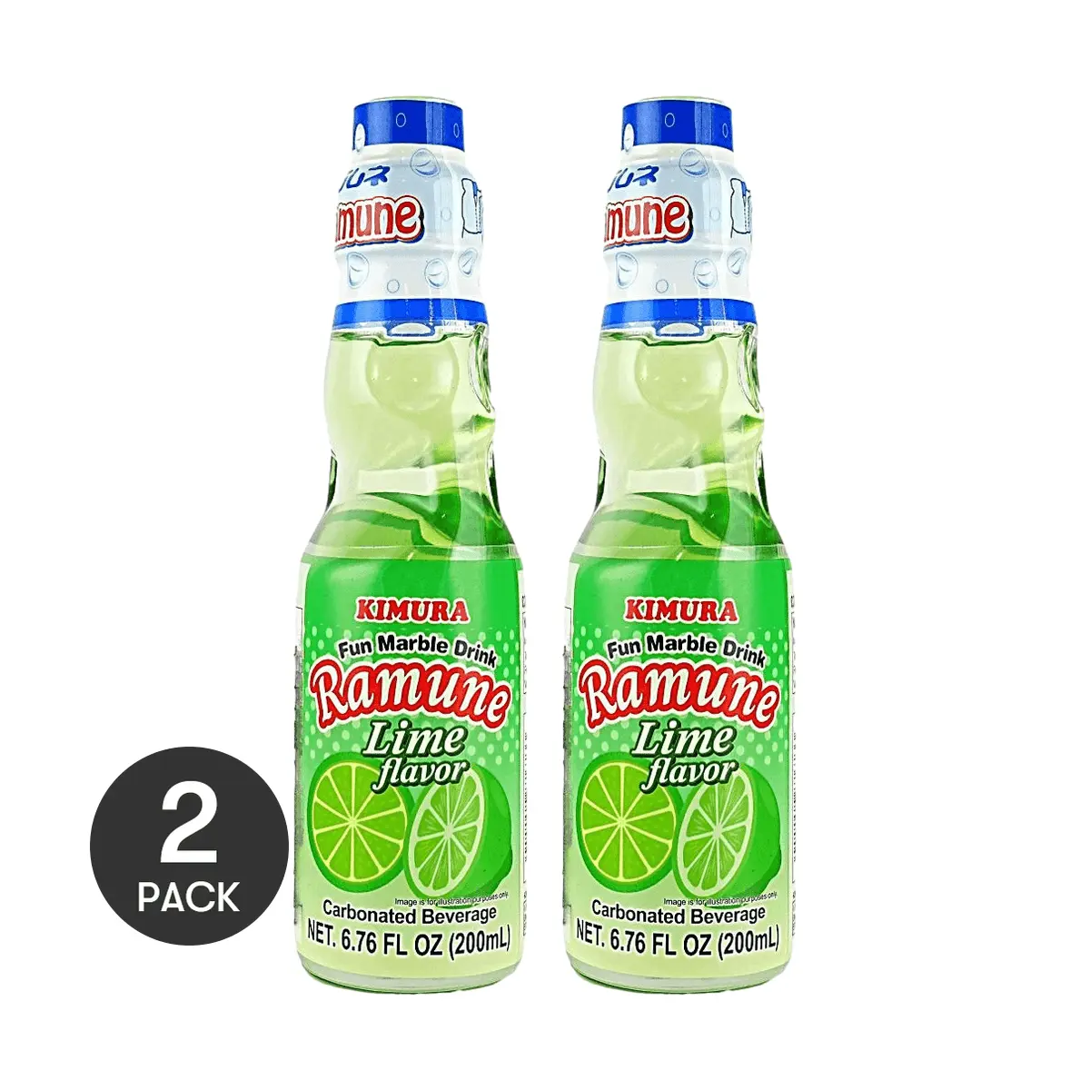 2 Pack KIMURA DRINK Japanese Ramune Soda, Lime Flavor, 200ml Each - Authentic Japanese Soda Experience