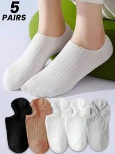 5 Pairs Women's Socks, and, Simple and Versatile, Summer Thin Short Socks, Non-High Elastic, Pure Color Invisible Crew Socks, Comfortable and Soft, Low Top Shoelace Socks