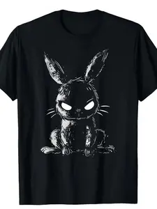 Men's Black Eerie Glowing-Eye Rabbit T-Shirt - Lig
