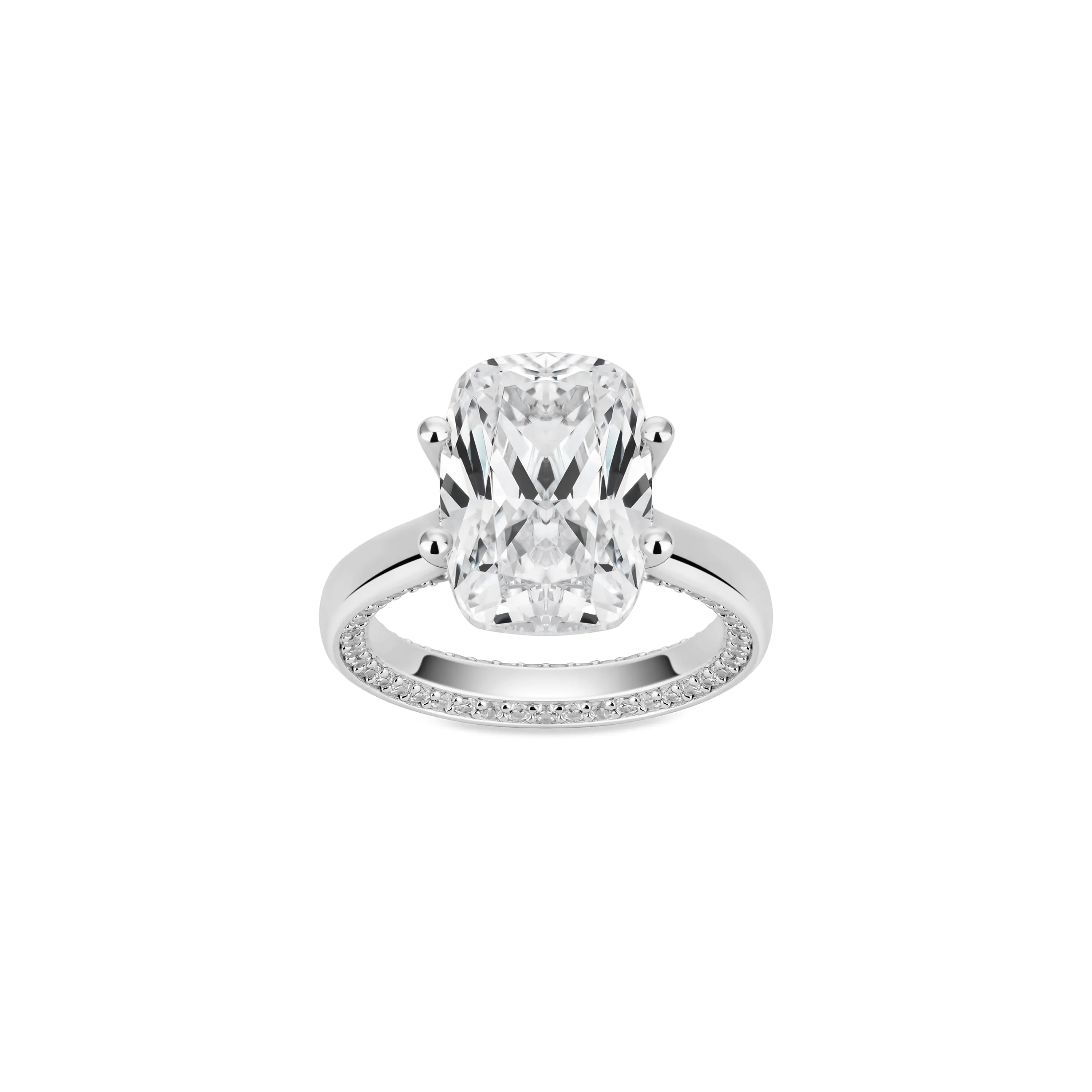 VAMERAY #40033 10 Carat Solitaire Cushion Cut Hidden Pave Accent Ring