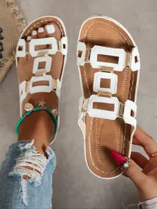 Women's Thick Sole Slip-On Sandals, Comfortable Soft Bottom Casual Shoes, Versatile Outdoor Wear, Easy-To-Wear Design, Footwear