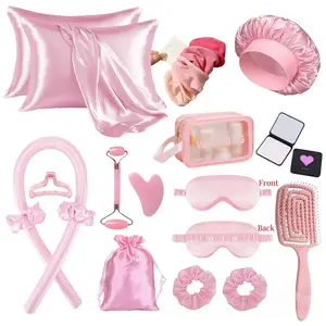 Nighttime Heatless Curly Hair Curler Set with Massage Tool, 2 Pillowcases, Hollow Comb, Small Mirror, Sleep Aid Kit, Perfect for Gifts, Heatless Curls Overnight
