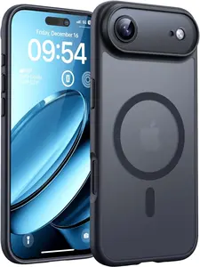 iPhone Air Case, Full Camera Protection, Built-in Magnetic Ring, Compatible with Magsafe Charger, Drop Protection, Translucent Matte Phone Case for iPhone 17 Air 6.5 inch (Black)