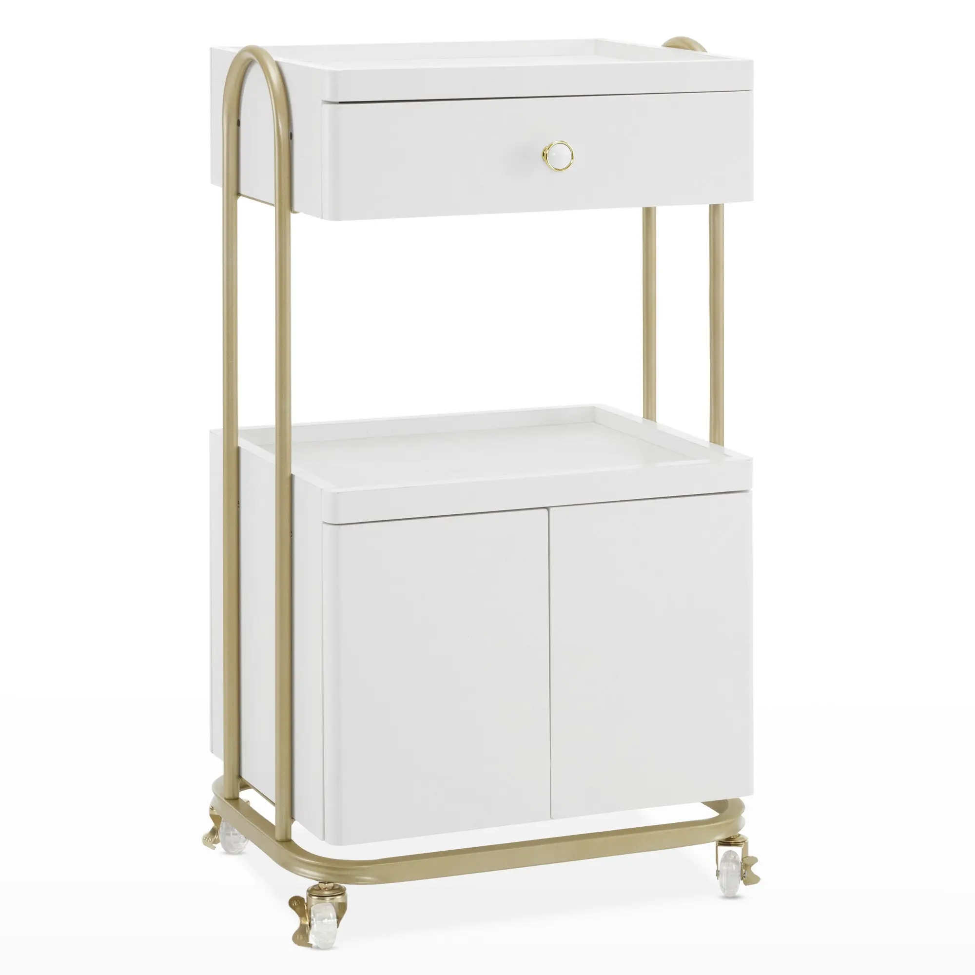 BarberPub Light Luxury Rolling Trolley with Lockable Wheels - Barber Shop, Nail Salon Storage Cart for Cosmetics, Home Supplies Organizer Racks 2074, Transport Wheels