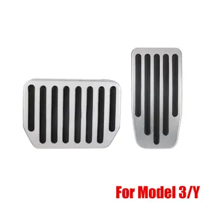 Car Brake Pedals Foot Rest Accelerator Pedal Rubber Pad Cover Aluminum Alloy Interior Parts Auto Accessories, Anti Slip Pedal For Tesla Model 3 Y
