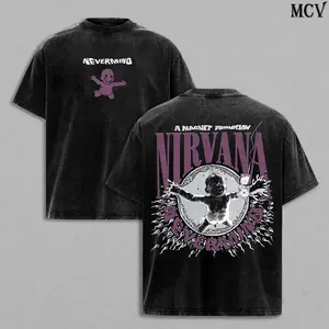 Nirvana Band Tee Washed – Nevermind Album Vintage Heavy Cotton Oversize Unisex Grunge Rock Graphic T-Shirt, Nirvana Hoodie & Sweatshirt Retro 90s Seattle Grunge Streetwear Concert Tour Fan Merch Collector Top for Men and Women Fans