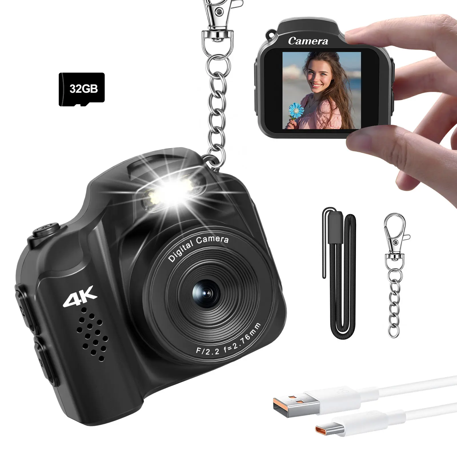 Mini Keychain Camera 4K 64MP Small Digital Camera,Pocket Retro Nostalgia Video Camera with LED Light and 32G Micro SD Card, Suitable for Teenagers, Children, and Photography Beginners,summerwins