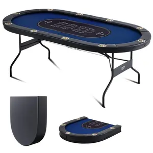 10 Player Foldable Poker Table, Blackjack Texas Holdem Poker Table with Padded Rails and Stainless Steel Cup Holders, Portable Folding Card Board Game Table, 84" Oval Casino Leisure Table