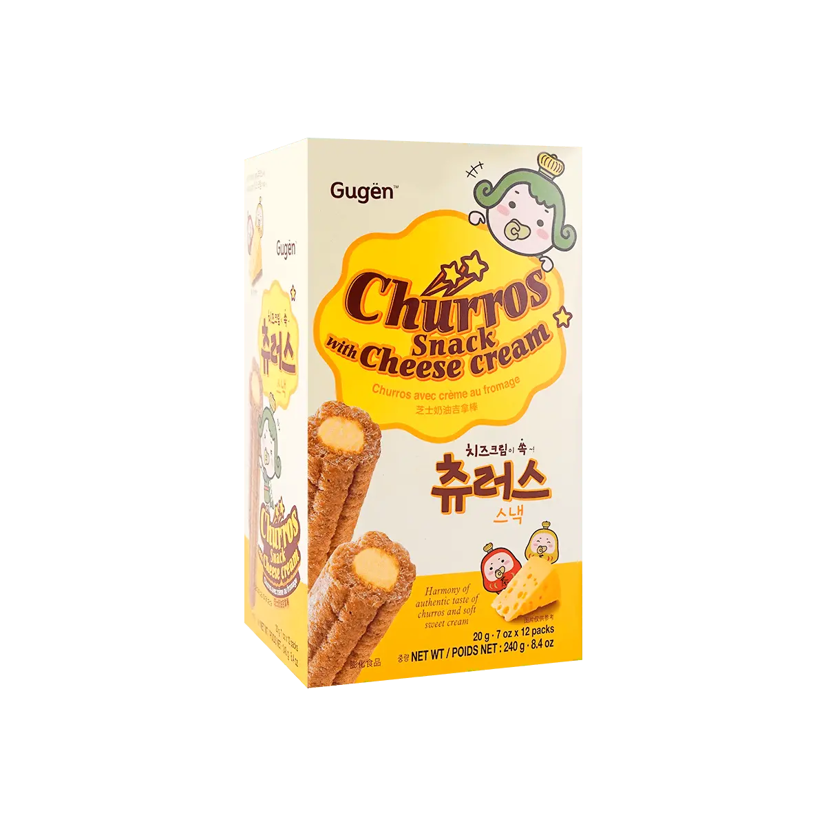 GUGEN Korean Cheese Cream Filled Rice Crackers - Crispy Snack, 12 Packs x 20g