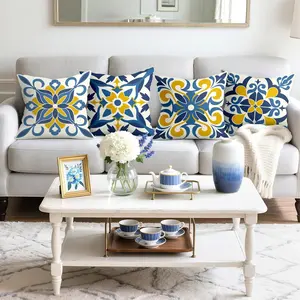 Bohemian Style Vintage Floral Pattern Single-Sided Print Decorative Pillowcases, 45x45cm, Short Plush Material, Hidden Zipper, Easy Removal And Cleaning