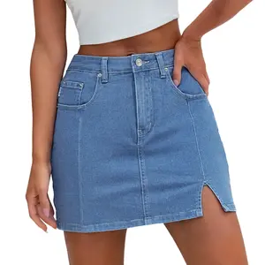 Genleck Women's High-Waisted Denim Skort | Built-in Shorts & Side Slit Skirt Womenswear Fitted Button skirts