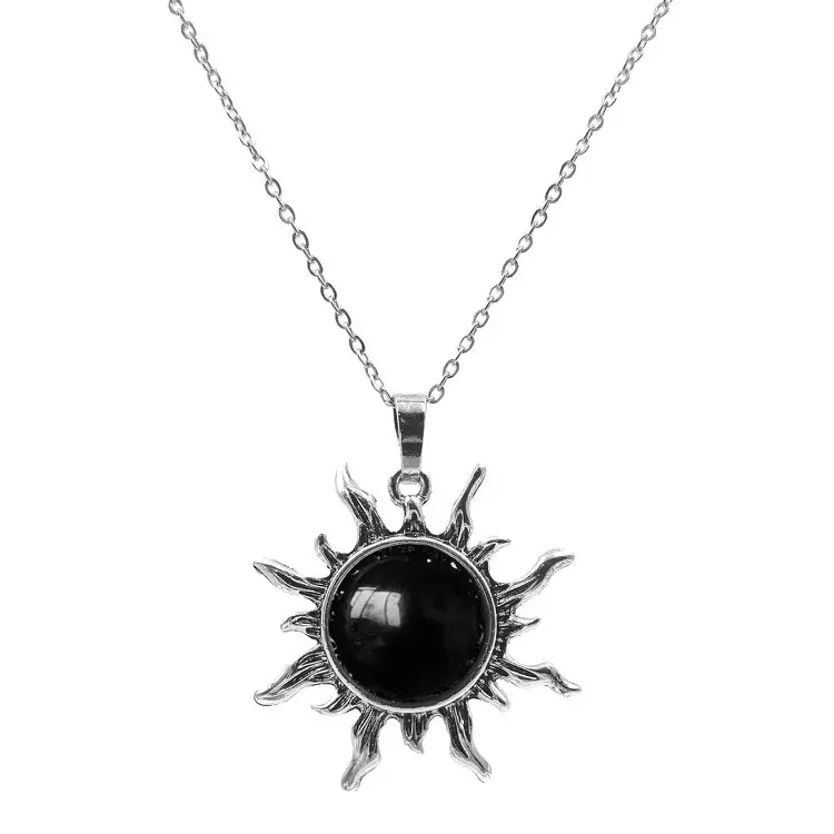 Obsidian Necklace – Natural Black Obsidian Gemstone Sun Pendant Necklace for Women & Men, Healing Reiki Energy Stone Jewelry Gift Adjustable Fit