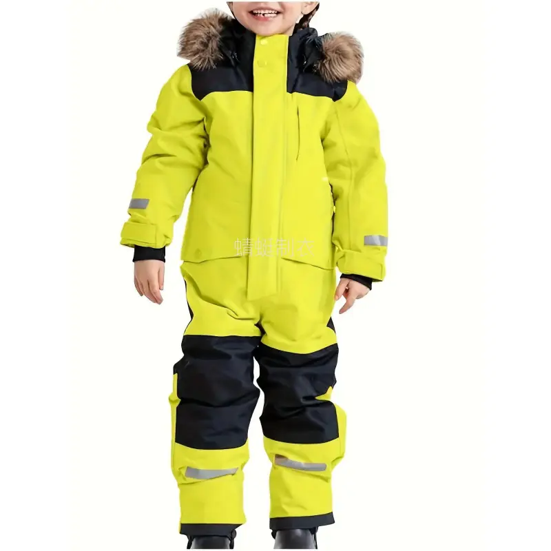 NewKids’ Bright Yellow Ski Suit⛷️       Stand-Up Collar + Full-Zip|       Easy-Care Polyester|       Skiing/Snowboarding.