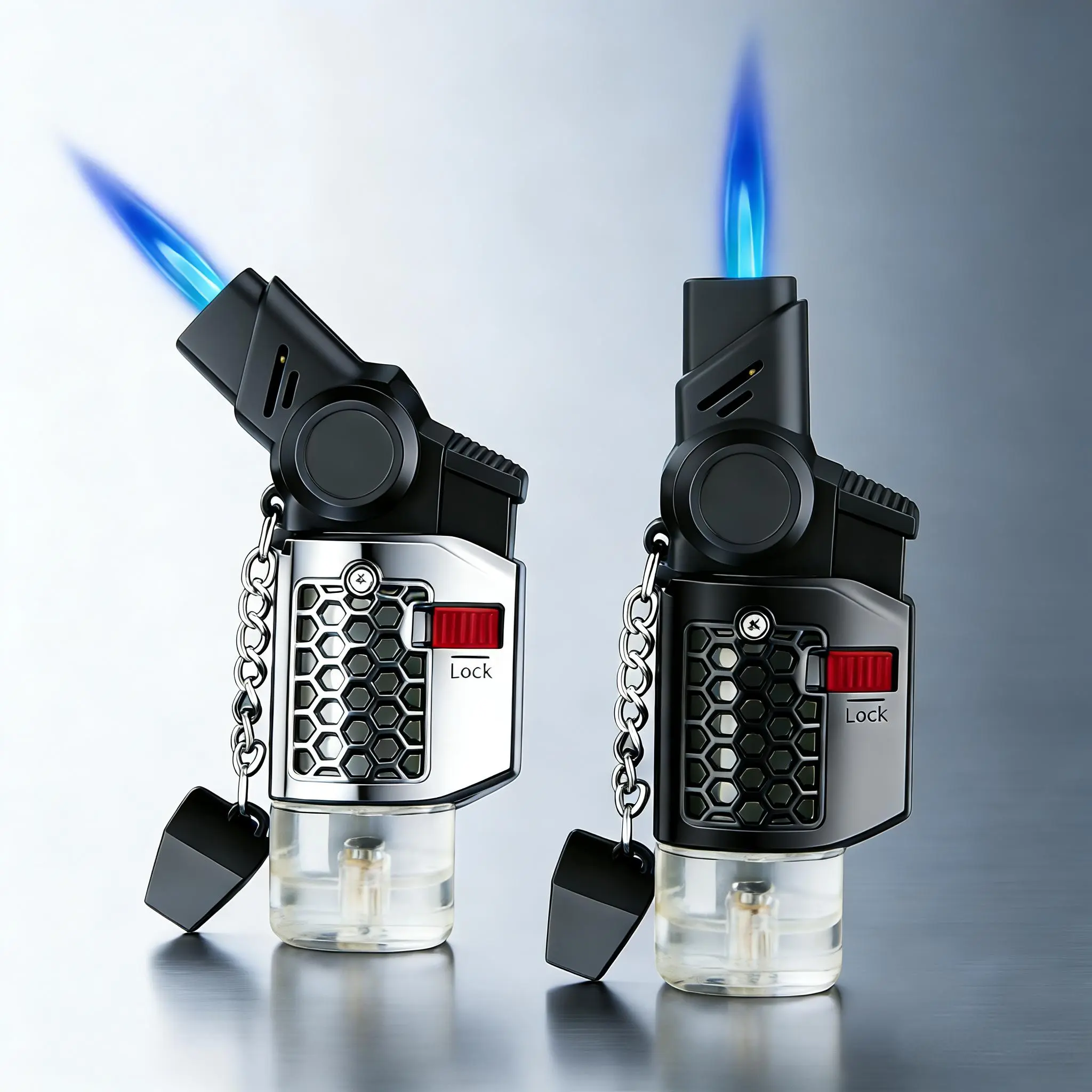 Compact Adjustable Flame Jet Torch Lighter | Rotatable 30°/45° Butane Wind-Resistant, Foldable Portable Design for Candles, Stoves & Fireplaces, Safety Lock, Aluminum Material (Gas Not Included)