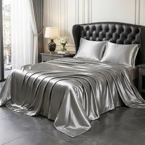 Solid Color Satin Sheets Set 3/4-Piece – Includes Flat Sheet, Fitted Sheet and Pillowcases, Ultra-Silky & Breathable with Natural Luster, Hotel Quality Bedding top sheet