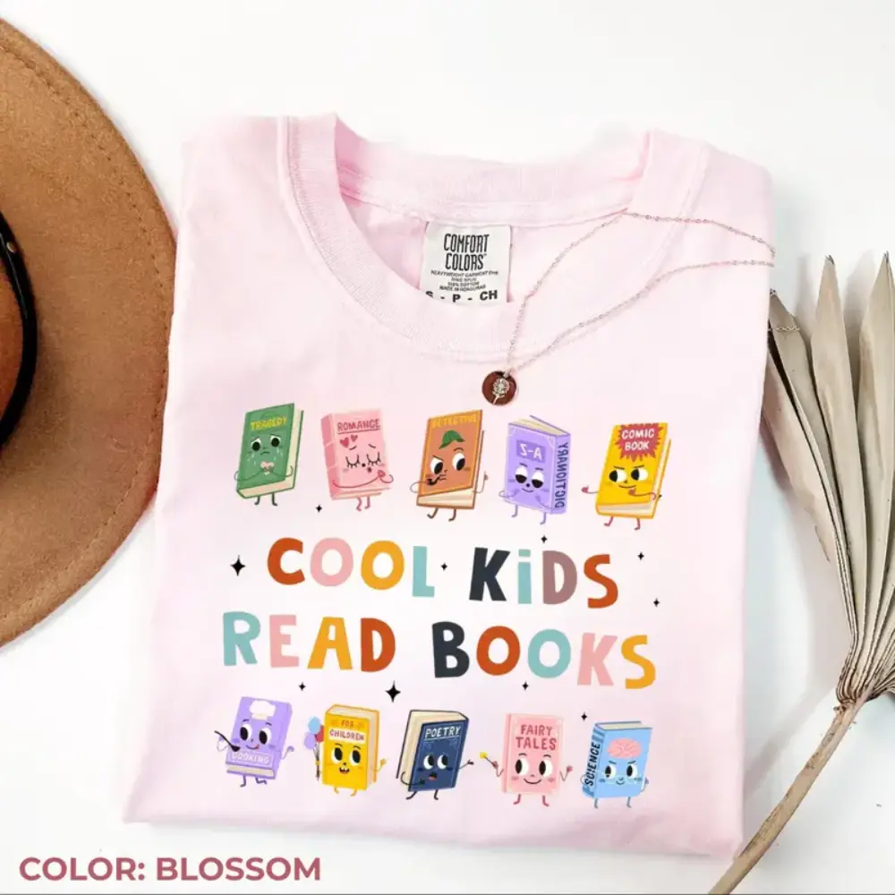 Comfort Colors Cool Kids Read Books T Shirt, Teacher TShirts, Kindergarten Teacher T-Shirt, School Librarian Graphic Tee, Reading Teacher Gifts