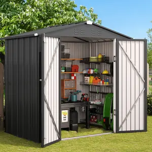 GIZOON Outdoor Storage Shed 6x4 FT Galvanized Metal Garden Shed with Double Lockable Doors Rainproof Sunproof Roof for Backyard Patio Lawn