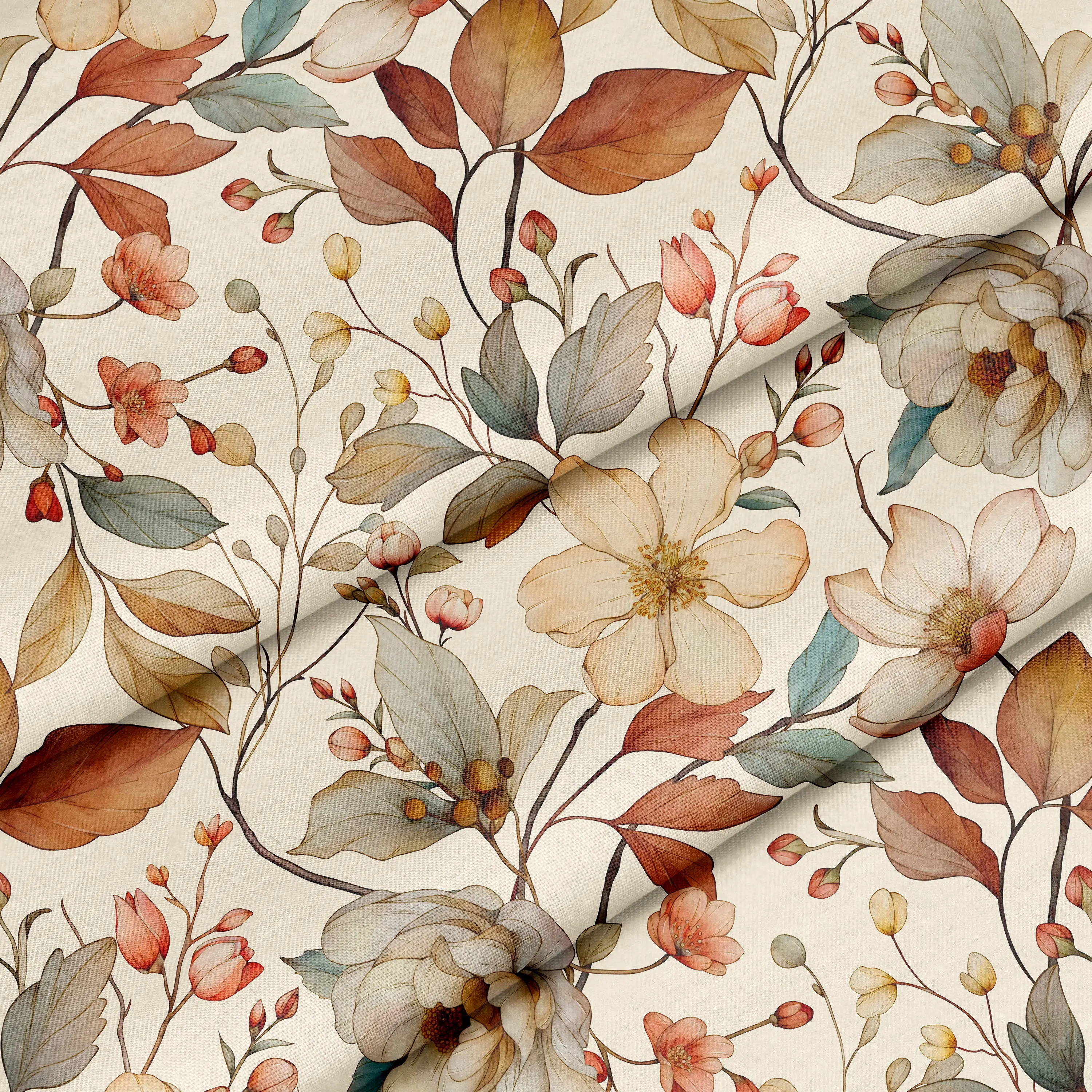 Cottage Flowers on Cream – 100% Quilting Cotton Fabric by the Yard