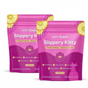 2XX KITTY QUEEN Slippery Kitty Feminine Probiotic + Moisture Gummies - All inOne Solution with Slippery Elm 60 Count Pineapple FlavorNatural Probiotic Supplement, feminine gummies, ph balance gummies