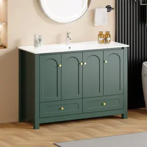 Bellemave 48" Bathroom Floor Cabinet Vanity with Ceramic Sink Combo - 4 Soft-Close Doors, 2 Drawers, Abundant Storage