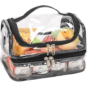 Clear Lunch Bag for work Transparent See Through Lunch Box for ,Double tote Black Stadium Approved