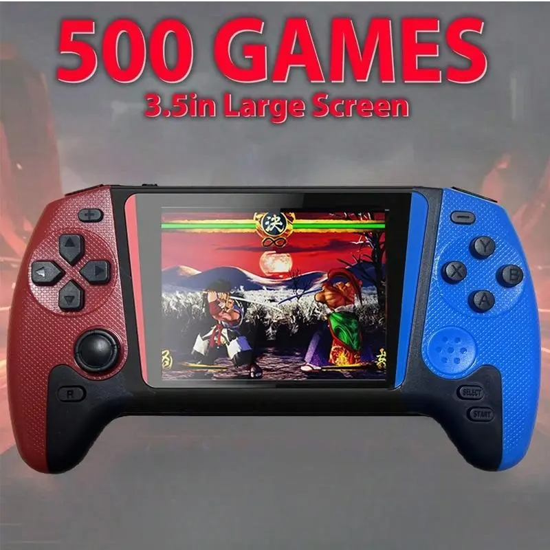 Portable Retro Video Handheld Games Console, 3.5-Inch Screen Joystick, 500 Game Library, Wireless Controller, Rechargeable Battery, TV Connection, Portable Gaming System, Gaming Console
