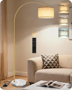 75" Arc Floor Lamp with Marble Base and Adjustable Height, Rotating Hanging Shade, Dimmable Gold Floor Lamp for Living Room with Remote and Foot Switch, 3 Color Temperatures, Timer, DE15LD05