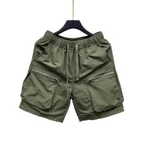 Men'S Japanese Retro Cargo Shorts, Multi-Pocket, Solid Color,  Non-Stretch Fabric,  for Hiking & Outdoor Activities, Menswear Polyester Tropical(Sheets)