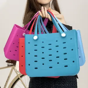 Medium Cute Ladies’ Handheld Beach Bag, Solid Color Fashionable Large Capacity Tote Bag, Lightweight Waterproof Supermarket Shopping Bag, EVA Rubber Vegetable Basket Bag, Suitable for Swimming Pools, Beaches, Halloween, Christmas, Thanksgiving