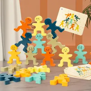 Wooden Stacking Block Toy, 1 Set Cute and Colorful Little People Stacking Balancing Table Game, Family Fun Game, Hands on Ability Concentration Training Toy, Colorful Stacking Blocks