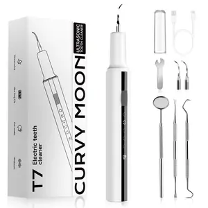 Oral Plaque/Tartar Remover for Teeth, Dental Calculus Remover Teeth Cleaning Kit with LED Light & 5 Adjustable Modes Rechargeable White