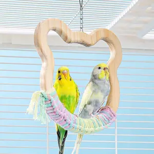 ChirpChirp Bird Toys Parrot Toys Parakeet Toys - Small Balanced Triangle Swing, Natural Wood & Cotton Rope Perch for Conures, Cockatiels, Lovebirds - Bird Cage Accessories & Supplies