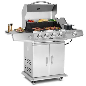 Propane Gas Grill 4 Burners with Side Burner, Stainless Steel Grill Cart with Wheels for Outdoor Patio Garden Backyard Cooking bbq Grill