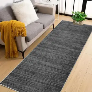 Dark gray striped corridor runner carpet, ultra-soft long strip running track carpet for bedroom bedside for room decoration corridor living room bedside balcony kitchen doorway entrance farmhouse, home decoration long strip car, Machine Washable Rug