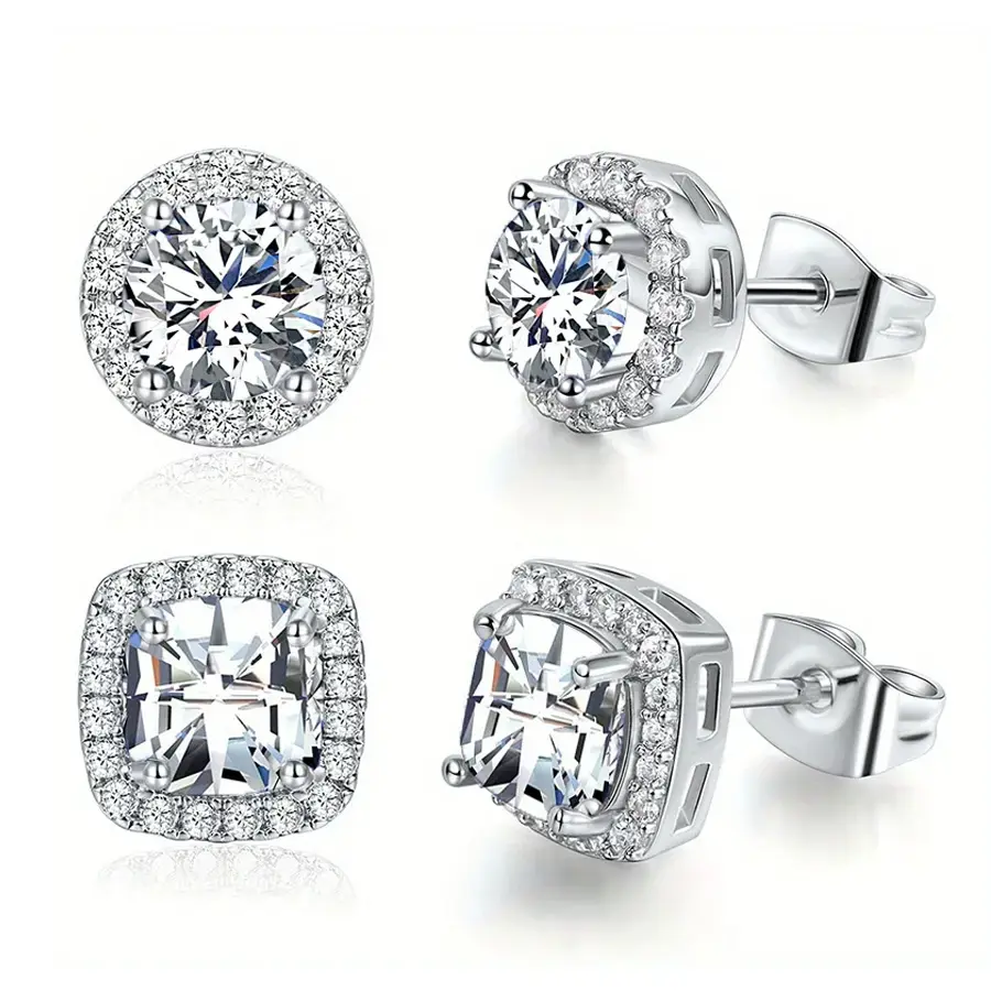 Cubic Zirconia Stud Earrings Hypoallergenic 925 Sterling Silver Post Earrings Big Brilliant Stud Earrings for Women Men, Men's Accessories, Gifts For Boyfriend summerwins