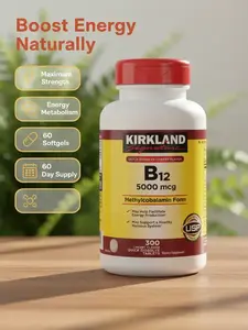 Kirkland Signature Quick Dissolve B-12 5000 mcg 300 Tablets Methylcobalamin Form Supports Energy Production & Healthy Nervous System USP Verified - Dietary, Healthcare