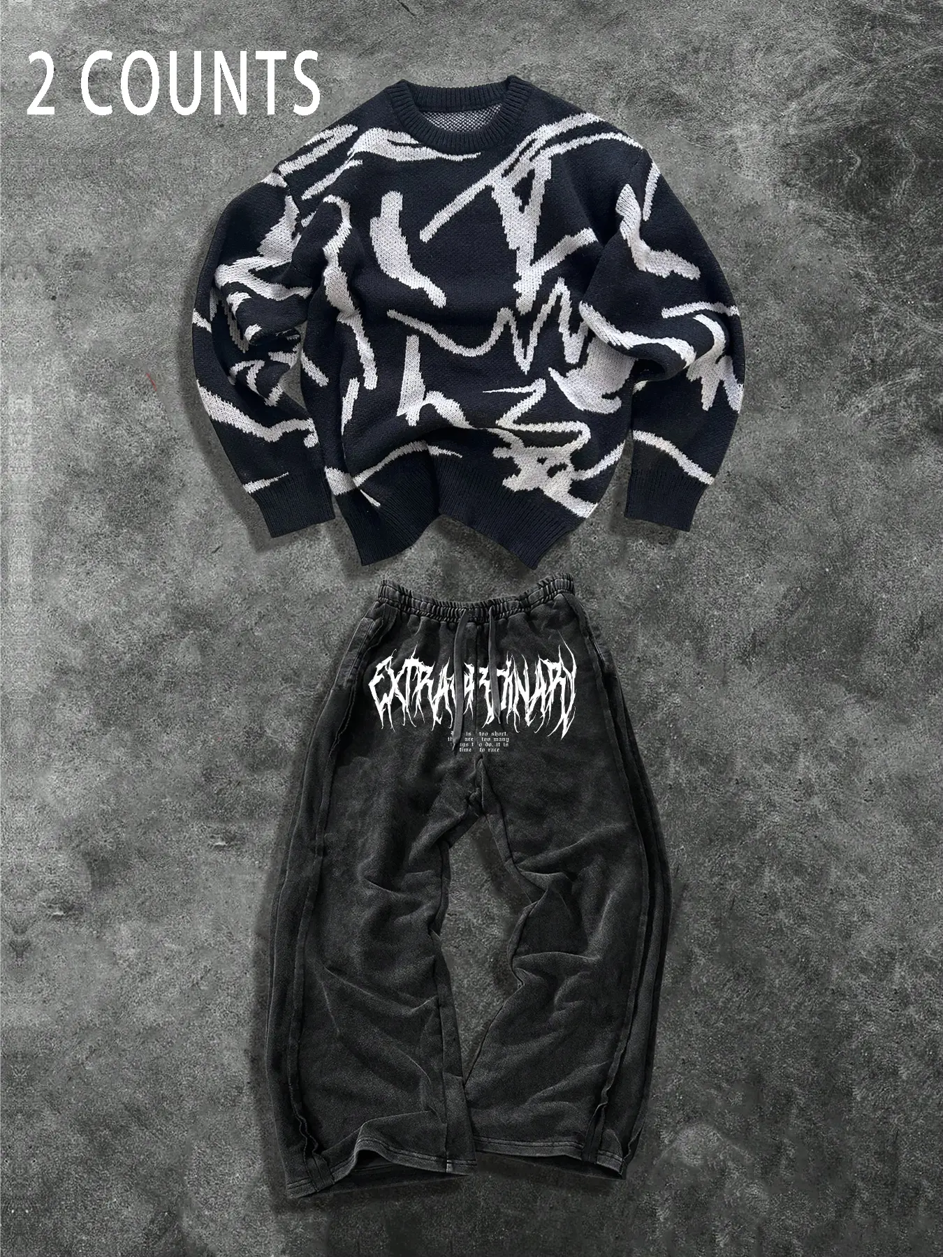 Unisex Casual Sweater Set, Long Sleeve Cotton Print Pants Two-Piece, Street Style Loose Fit, Fall & Winter Fashion