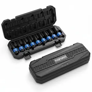 10PCS 3/8 Inch Drive Universal Joint Deep Socket Set, 10-19mm Metric Swivel Impact Hex Socket Kit, Color Coded Cr-V Steel Sockets with Hard Storage Case for Auto Repair Garage DIY Maintenance hand tool duty heavy