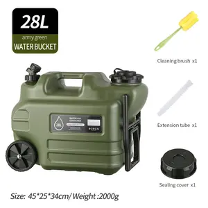 28L BPA-Free Multi-Functional Water Storage Container with Spigot Faucet, Outdoor Camping Supplies with Compact Carry, Durable & Anti-Leak Seal, Free 3-Piece Accessory Kit, Military Green Emergency Water Jug for Camping-Hiking