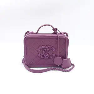 Pre-owned CHANEL Lambskin Shoulder Bags Vanity Case Purple Leather Shoulder Bag T10400766
