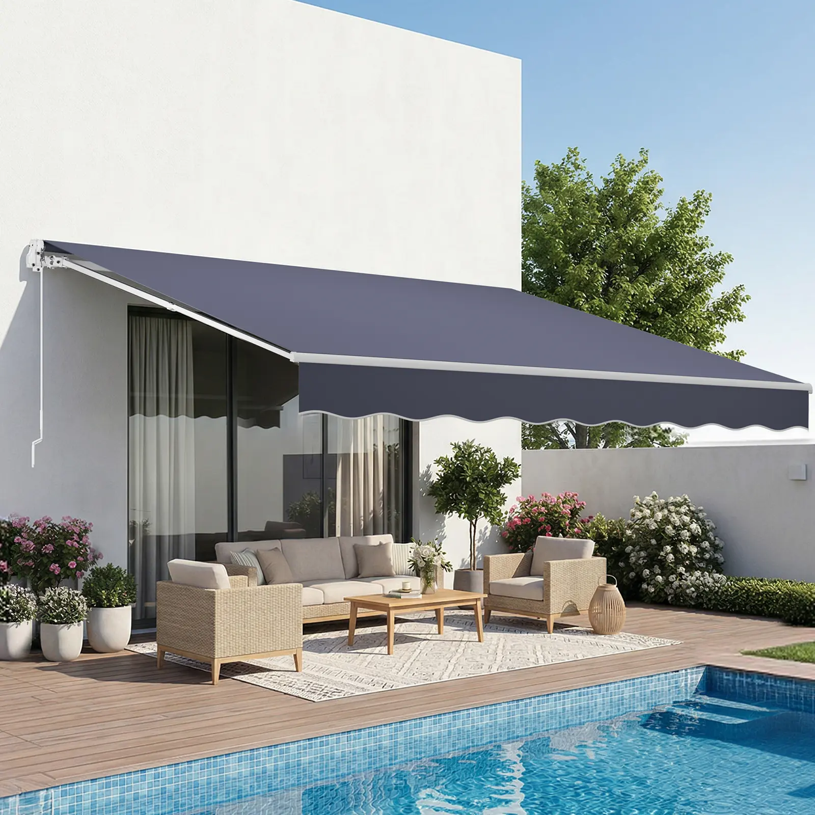 【SummerFinds】VEVOR Manual Retractable Awning, 11.5' x 9.8' Outdoor Patio Awning Retractable Sun Shade, Patio Door Window Water-Resistant Polyester Sunshade Shelter with Crank Handle for Deck, Balcony, Yard, Gray