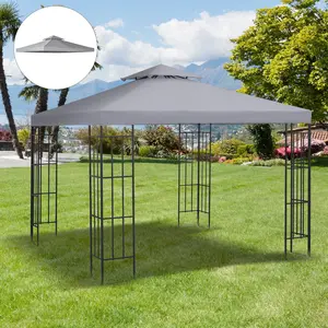 Gazebo Replacement Canopy for Model 01-0153 – 9.84' x 9.84'. Gray. Two-Tier Vented Top. UV-Resistant PA-Coated Polyester. 8 Rain-Draining Holes. TOP ONLY