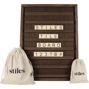 23"x17" Tile Letter Board Sign Set, Wooden Message Board with 122 Letter Tiles and Numbers, Changeable Letterboard for Menu, Milestone, Baby Announcement Sign, Walnut