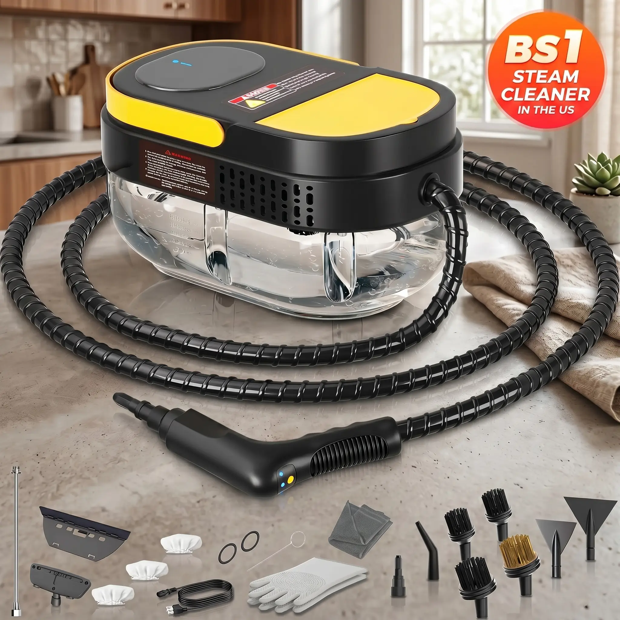 Adjustable Fast Heat-Up Steam Mop Steam Cleaner with 3 Bar Pressure, 1.69 Qt High-Capacity Tank, 45-Minute Runtime, 15-Piece Accessory Kit (ABS, Cleaning Brush) for Home Grout, Tiles, Holiday Gift for Loved Ones