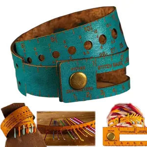 The Crafters' Multi-Wrap | 7-in-1 Leather Measuring Tool, Multifunctional 18" Wrist Ruler Project Bag for Multiple Knitting Sewing Tools, Stitch Markers Storage Gift for Crafter Crocheter