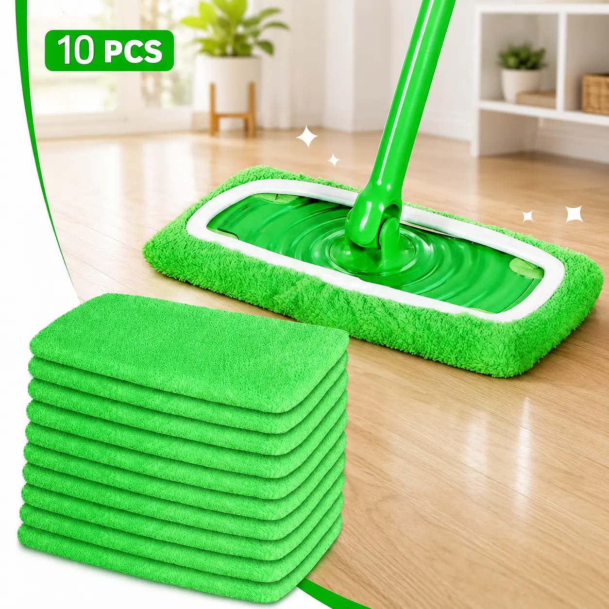 Reusable Microfiber Mop Pads Compatible with Swiffer Sweeper ("10×4.5 Inch"&”17×5Inch“) - 4 Pack Dry Sweeping Cloths & Wet Mopping Cloths - Chenille Washable Wet Pads Refill for Mopping Floors (Mop is not Included)