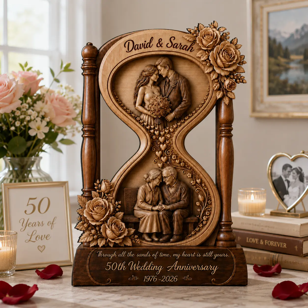 Personalized Couple Hourglass Wooden Block, Custom Couple Name Sign, Anniversary Keepsake, Wedding Gift for Couples