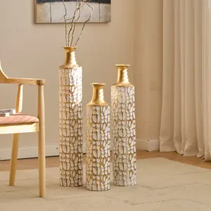 Floor vase, golden large vase - 32/28/24 inches decorative tall vase, 3-piece set for home decoration, vintage large vase representing tree branches, tree trunk flower vase for living room, antique vase