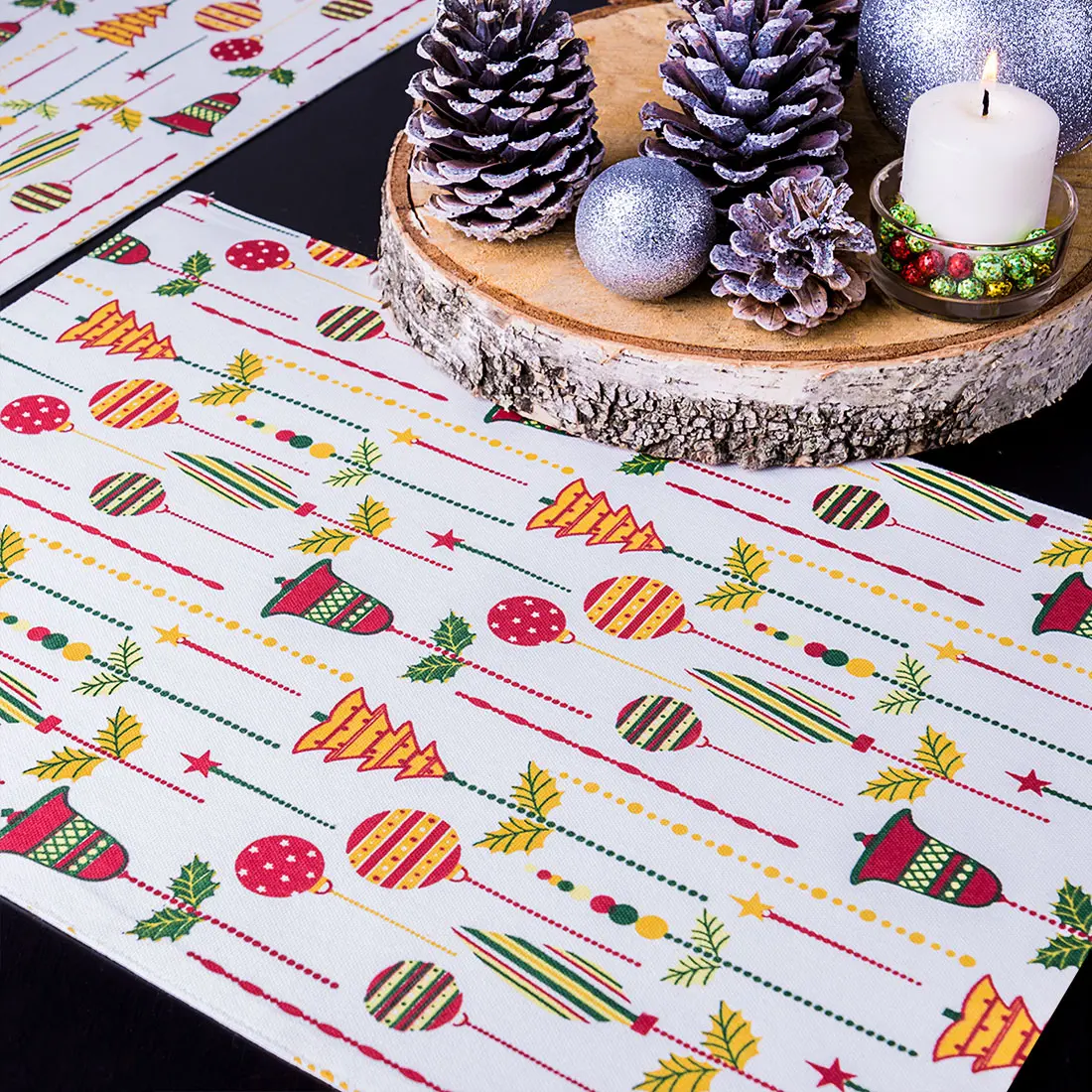 LTC Traditional Cotton Material Rectangle Placemats - 13x19 in, 4-Pack, Heat Resistant, Durable Print, Festive Design for Holiday Gatherings, Kitchen Tableware, Mix and Match, Christmas And Other Holiday Gatherings