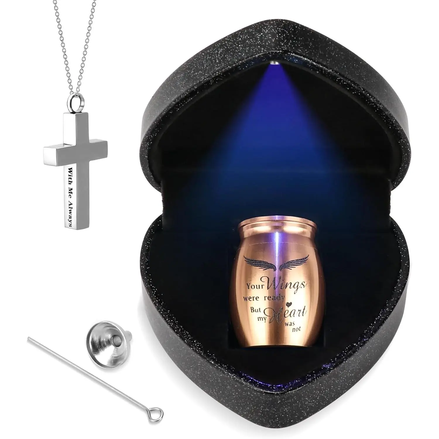 Small Urns for Human Ashes Keepsake with Heart Box, Urn Necklace and Funnel, Peaceful Memorial Gifts for Loss of Loved One, Mini Cremation Urns That Holds Ashes, Rose Gold